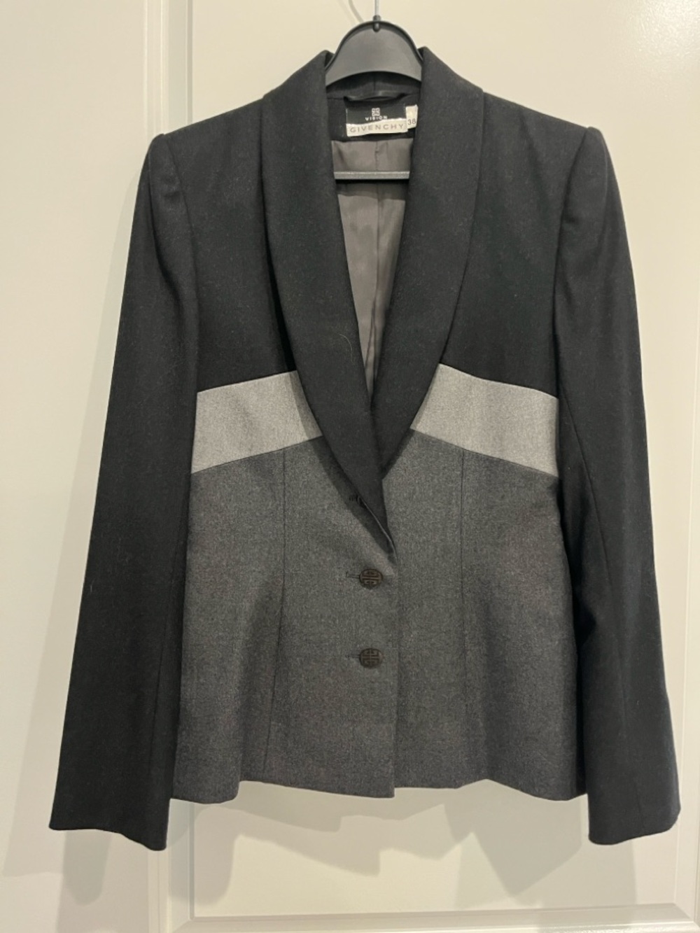 Givenchy Vintage Women's Black & Gray Tailored Wool Blazer and Skirt Set